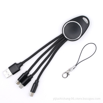 Free Sample Wholesale 3 in 1 Keychain Nylon LED Light Up Logo USB Charging Cable 1.0 mm cable wire screw keychain luggage